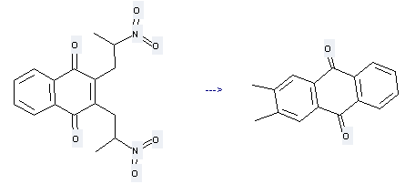 9,10-Anthracenedione,2,3-dimethyl- can be prepared by 2,3-bis-(2-nitro-propyl)-[1,4]naphthoquinone at the room temperature under irradiation